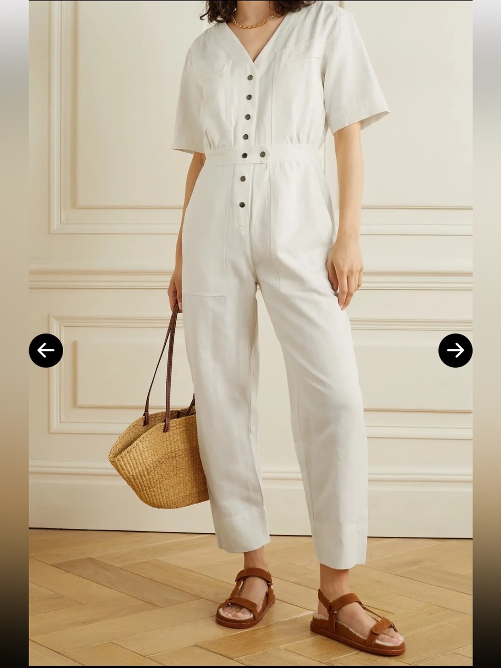 Apiece Apart Zeolight Linen and Cotton-Twill blend jumpsuit, Cream, size 0
